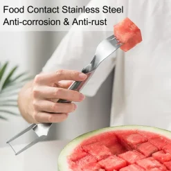 2-in-1 Watermelon Fork Watermelon Slicer Cutter Dual Head Stainless Steel Fruit Cutter Carving Tool for Home Party Family Camping