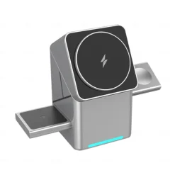 3-in-1 Wireless Charging Station for iPhone, Fast Wireless Charging Station Compatible with Mag-Safe Charger,Magnetic Foldable Travel Charger Stand Nightstand for iPhone ,Apple Watch, AirPods