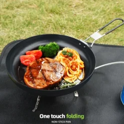 9-Inch Folding Camping Frying Pan - Non-Stick Aluminum Cookware for Outdoor Cooking - Lightweight, Compact & Easy to Clean