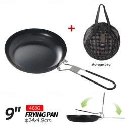 9-Inch Folding Camping Frying Pan - Non-Stick Aluminum Cookware for Outdoor Cooking - Lightweight, Compact & Easy to Clean
