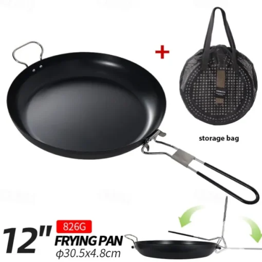 9-Inch Folding Camping Frying Pan - Non-Stick Aluminum Cookware for Outdoor Cooking - Lightweight, Compact & Easy to Clean