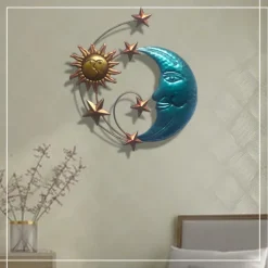 Indoor Sun Moon Star Metal Pendant Creative Iron Wall Hanging Ornaments Rustproof Outdoor Artistic Works Background Decor Home Decoration Accessories