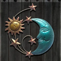 Indoor Sun Moon Star Metal Pendant Creative Iron Wall Hanging Ornaments Rustproof Outdoor Artistic Works Background Decor Home Decoration Accessories