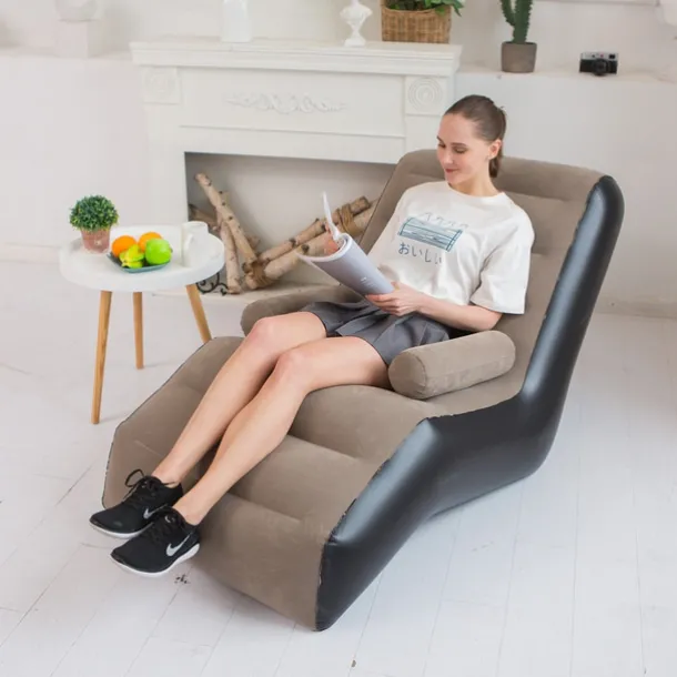 Inflatable Deck Chair Foldable Lounge Chair for Bedroom and Living Room, Indoor Sofa Lounge with Handrails