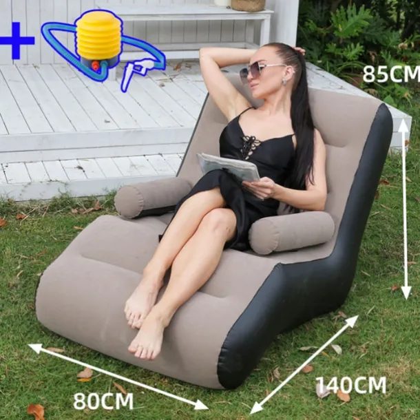 Inflatable Deck Chair Foldable Lounge Chair for Bedroom and Living Room, Indoor Sofa Lounge with Handrails