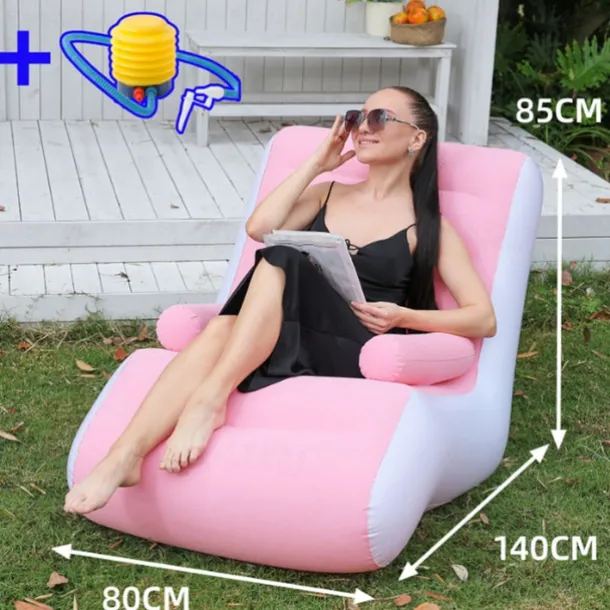 Inflatable Deck Chair Foldable Lounge Chair for Bedroom and Living Room, Indoor Sofa Lounge with Handrails