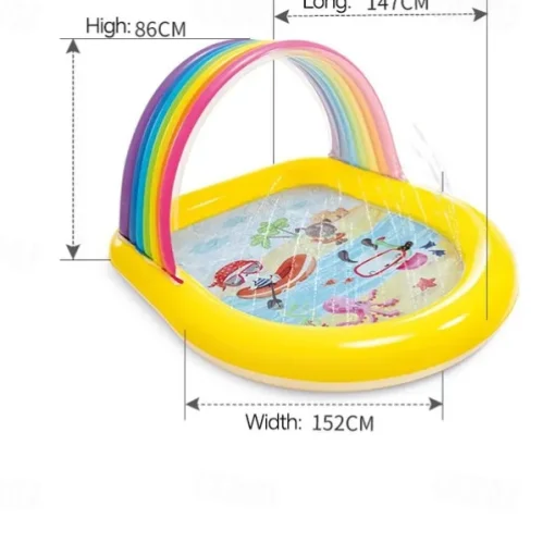 Inflatable Dinosaur Play Center Outdoor Playhouse Inflatable Water Park with Kid Pool Slide, Water Sprayer, Waterfall, and 6 Balls, Multicolor
