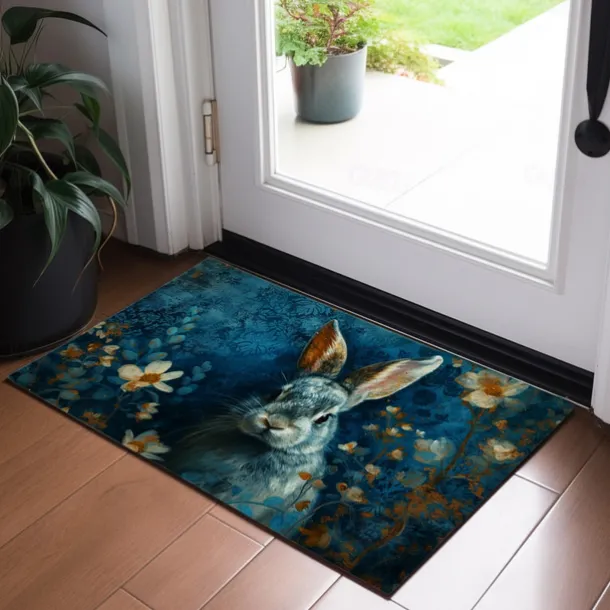 Ink Blue Rabbit Doormat Floor Mats Washable Rugs Kitchen Mat Non-Slip Oil Proof Rug Indoor Outdoor Mat Bedroom Decor Bathroom Mat Entrance Rug