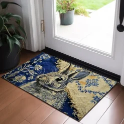 Ink Blue Rabbit Doormat Floor Mats Washable Rugs Kitchen Mat Non-Slip Oil Proof Rug Indoor Outdoor Mat Bedroom Decor Bathroom Mat Entrance Rug