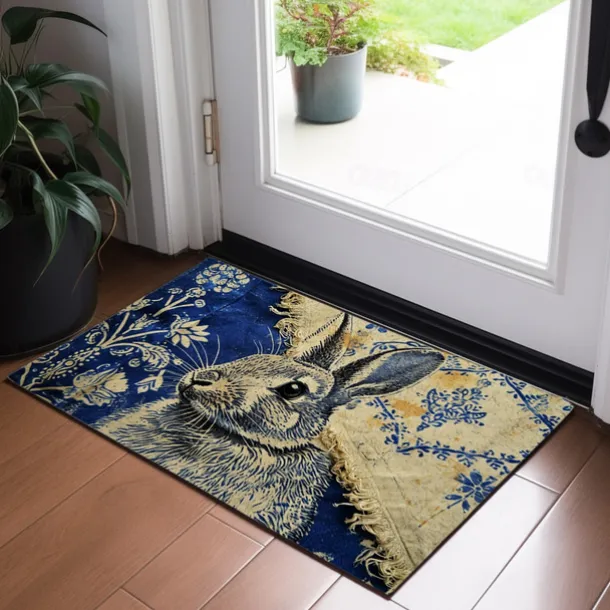 Ink Blue Rabbit Doormat Floor Mats Washable Rugs Kitchen Mat Non-Slip Oil Proof Rug Indoor Outdoor Mat Bedroom Decor Bathroom Mat Entrance Rug