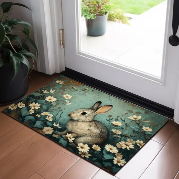 Ink Blue Rabbit Doormat Floor Mats Washable Rugs Kitchen Mat Non-Slip Oil Proof Rug Indoor Outdoor Mat Bedroom Decor Bathroom Mat Entrance Rug