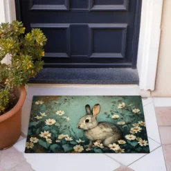 Ink Blue Rabbit Doormat Floor Mats Washable Rugs Kitchen Mat Non-Slip Oil Proof Rug Indoor Outdoor Mat Bedroom Decor Bathroom Mat Entrance Rug