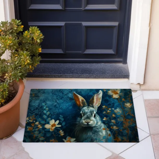 Ink Blue Rabbit Doormat Floor Mats Washable Rugs Kitchen Mat Non-Slip Oil Proof Rug Indoor Outdoor Mat Bedroom Decor Bathroom Mat Entrance Rug