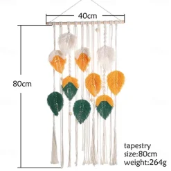 ins style nordic hand-woven feather leaf tapestry moroccan style colorful woven rope wall decoration homestay background fabric