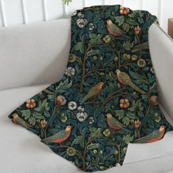 Inspired By The Style Of William Morris Flowers And Birds Super Soft Throws Blanket, Novelty Flannel Throw Blankets Warm 3D Printed All Seasons Gifts Big Blanket
