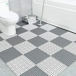 Interlocking Rubber Floor Tiles with Drain Holes DIY Size Bathroom Shower Toilet Floor Tiles Mat Interlocking Massage Soft Cushion Floor Tiles for Indoor/Outdoor