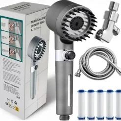 Ion Drops Filtered Showerhead with Hose, Filtered High Pressure Shower Heads with Handheld-Detachable Massage Shower Heads with Replacement-Cotton Filters