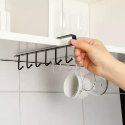 Iron 6 Hooks Storage Shelf Wardrobe Cabinet Metal Under Shelves Mug Cup Hanger Bathroom Kitchen Organizer Hanging Rack Holder