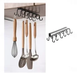 Iron 6 Hooks Storage Shelf Wardrobe Cabinet Metal Under Shelves Mug Cup Hanger Bathroom Kitchen Organizer Hanging Rack Holder