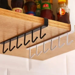 Iron 6 Hooks Storage Shelf Wardrobe Cabinet Metal Under Shelves Mug Cup Hanger Bathroom Kitchen Organizer Hanging Rack Holder