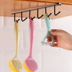 Iron 6 Hooks Storage Shelf Wardrobe Cabinet Metal Under Shelves Mug Cup Hanger Bathroom Kitchen Organizer Hanging Rack Holder