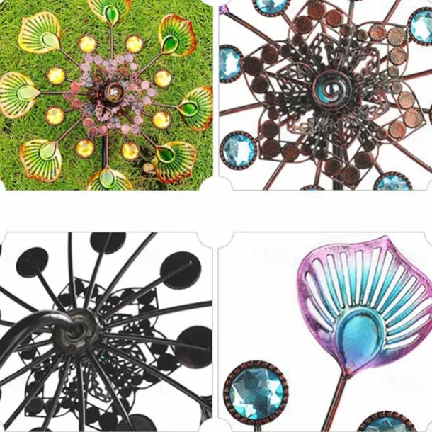 Iron Art Windmill Garden Ground Inserted Pinwheel Outdoor Rotatory Colorful Peacock Tail Windmill Courtyard Windmill Garden Craft Ornament