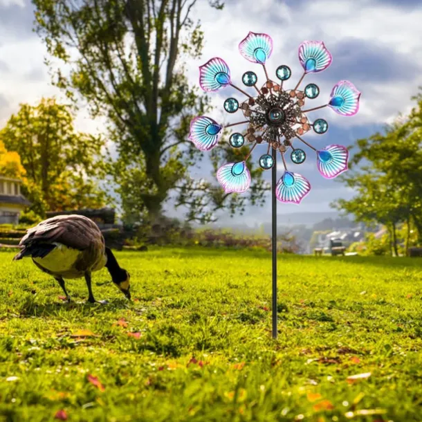 Iron Art Windmill Garden Ground Inserted Pinwheel Outdoor Rotatory Colorful Peacock Tail Windmill Courtyard Windmill Garden Craft Ornament