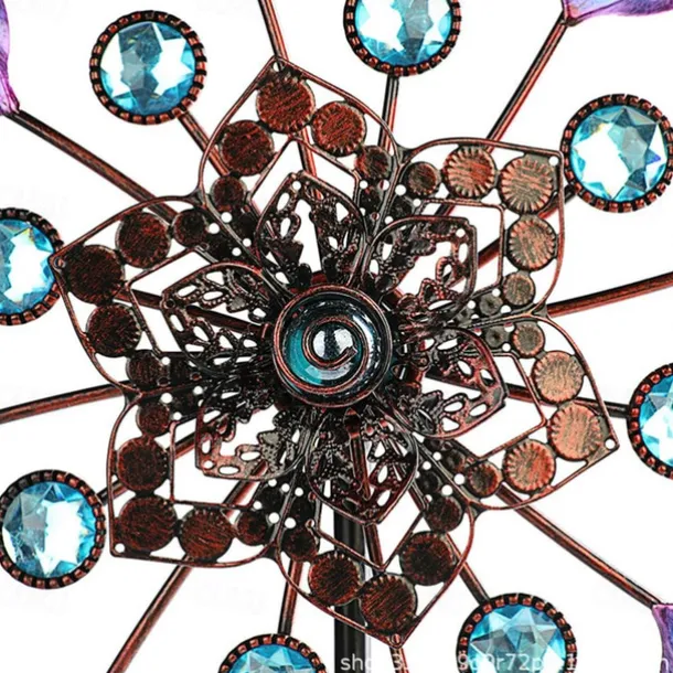 Iron Art Windmill Garden Ground Inserted Pinwheel Outdoor Rotatory Colorful Peacock Tail Windmill Courtyard Windmill Garden Craft Ornament