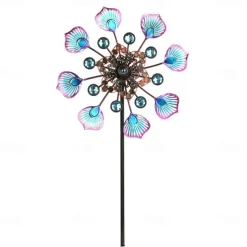 Iron Art Windmill Garden Ground Inserted Pinwheel Outdoor Rotatory Colorful Peacock Tail Windmill Courtyard Windmill Garden Craft Ornament
