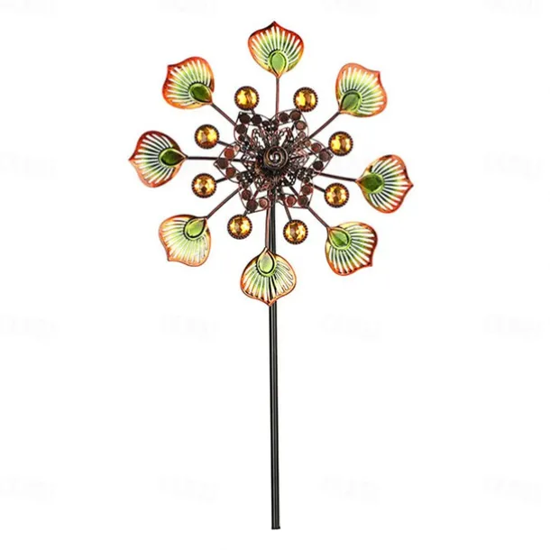 Iron Art Windmill Garden Ground Inserted Pinwheel Outdoor Rotatory Colorful Peacock Tail Windmill Courtyard Windmill Garden Craft Ornament