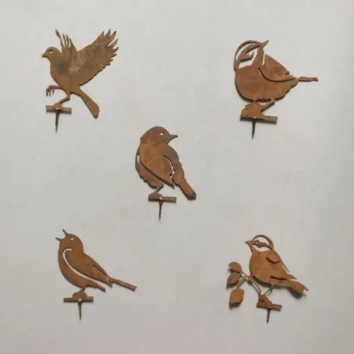 Iron Rusty Birds Ground Stake Set, Garden Decoration Rust Birdie with Screws in Wood, Rust Decoration Garden Stake Rust for Garden Reusable