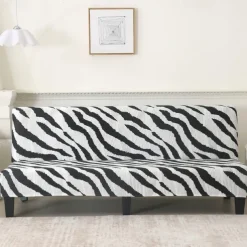 Jacquard Fabric Armless Sofa Bed Cover Sofa New Year Decor Slipcovers Stretch Protector Elastic Bench Cover