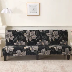Jacquard Fabric Armless Sofa Bed Cover Sofa New Year Decor Slipcovers Stretch Protector Elastic Bench Cover
