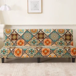 Jacquard Fabric Armless Sofa Bed Cover Sofa New Year Decor Slipcovers Stretch Protector Elastic Bench Cover