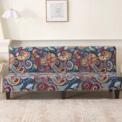 Jacquard Fabric Armless Sofa Bed Cover Sofa New Year Decor Slipcovers Stretch Protector Elastic Bench Cover