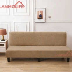 Jacquard Futon Slipcover Sofa bed cover Solid Color No Armrest sofa bed covers High Elastic Collapsible Furniture Protection covers