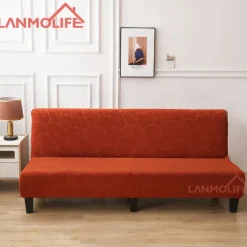 Jacquard Futon Slipcover Sofa bed cover Solid Color No Armrest sofa bed covers High Elastic Collapsible Furniture Protection covers