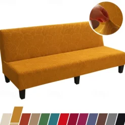 Jacquard Futon Slipcover Sofa bed cover Solid Color No Armrest sofa bed covers High Elastic Collapsible Furniture Protection covers