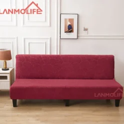 Jacquard Futon Slipcover Sofa bed cover Solid Color No Armrest sofa bed covers High Elastic Collapsible Furniture Protection covers