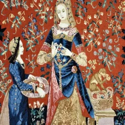Jacquard Woven Medieval Tapestry Gobelin Aubusson The Lady and The Unicorn Loom Cotton Weave Wall Art Hanging Larger Tapestry Historic Middle Ages Tapestry Reproduction (without tassels and rod)