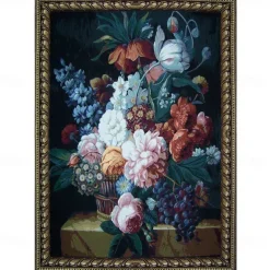 Jacquard Woven Tapestry Gobelin Aubusson Wall Art Hanging Aubusson Loom Cotton Weave Large Tapestry Reproduction Baroque Rococo Flowers (without tassels and rod)