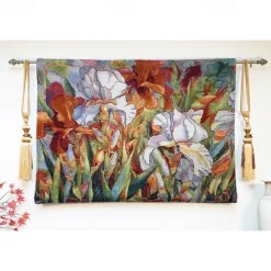 Jacquard Woven Tapestry Gobelin Aubusson Wall Art Hanging Aubusson Large Tapestry Reproduction Loom Cotton Weave Modern Poppies Belgian Tapestry (without tassels and rod)