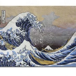 Jacquard Woven Tapestry Gobelin Aubusson Wall Art Hanging Large Tapestry Reproduction Loom Cotton Weave The Great Wave off Kanagawa Belgian Tapestry (without tassels and rod)