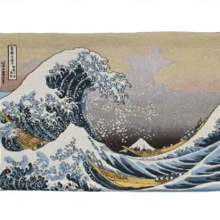 Jacquard Woven Tapestry Gobelin Aubusson Wall Art Hanging Large Tapestry Reproduction Loom Cotton Weave The Great Wave off Kanagawa Belgian Tapestry (without tassels and rod)