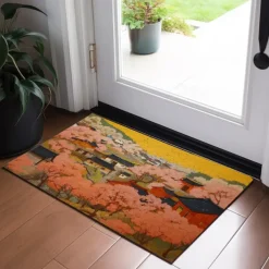 Japan Temple Floral Doormat Floor Mats Washable Rugs Kitchen Mat Non-Slip Oil Proof Rug Indoor Outdoor Mat Bedroom Decor Bathroom Mat Entrance Rug