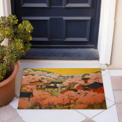 Japan Temple Floral Doormat Floor Mats Washable Rugs Kitchen Mat Non-Slip Oil Proof Rug Indoor Outdoor Mat Bedroom Decor Bathroom Mat Entrance Rug
