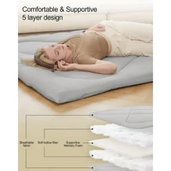 Japanese Futon MattressFloor Mattress Thicken Sleeping Mattress Foldable & Portable Roll Up Dormitory Mattress Tatami MatFullTwinQueenGrey