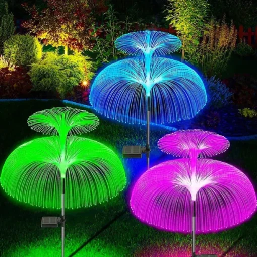 Jellyfish Solar Lights, 4-in-1 Outdoor Garden Solar Lights with Double-Layer Jellyfish Shape, IP65 Waterproof Butterfly Decorative Lights for Garden Patio Decor Lawn Yard Party Birthday Wedding