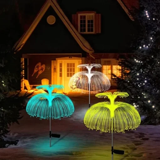 Jellyfish Solar Lights, 4-in-1 Outdoor Garden Solar Lights with Double-Layer Jellyfish Shape, IP65 Waterproof Butterfly Decorative Lights for Garden Patio Decor Lawn Yard Party Birthday Wedding