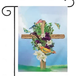 Jesus Garden Flag 12x18Inch Outdoor Decorations He is Risen Welcome Garden Patio Flag Flower Yard Flag Double Sided Holiday Outdoor Flags 1pc